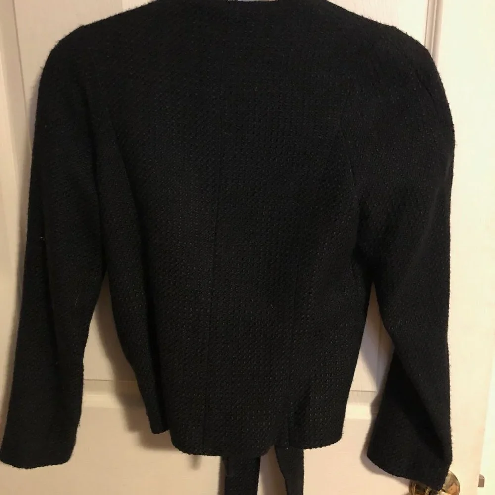 Ann Klein Black Tweed Tie Suit Jacket Size 2P
